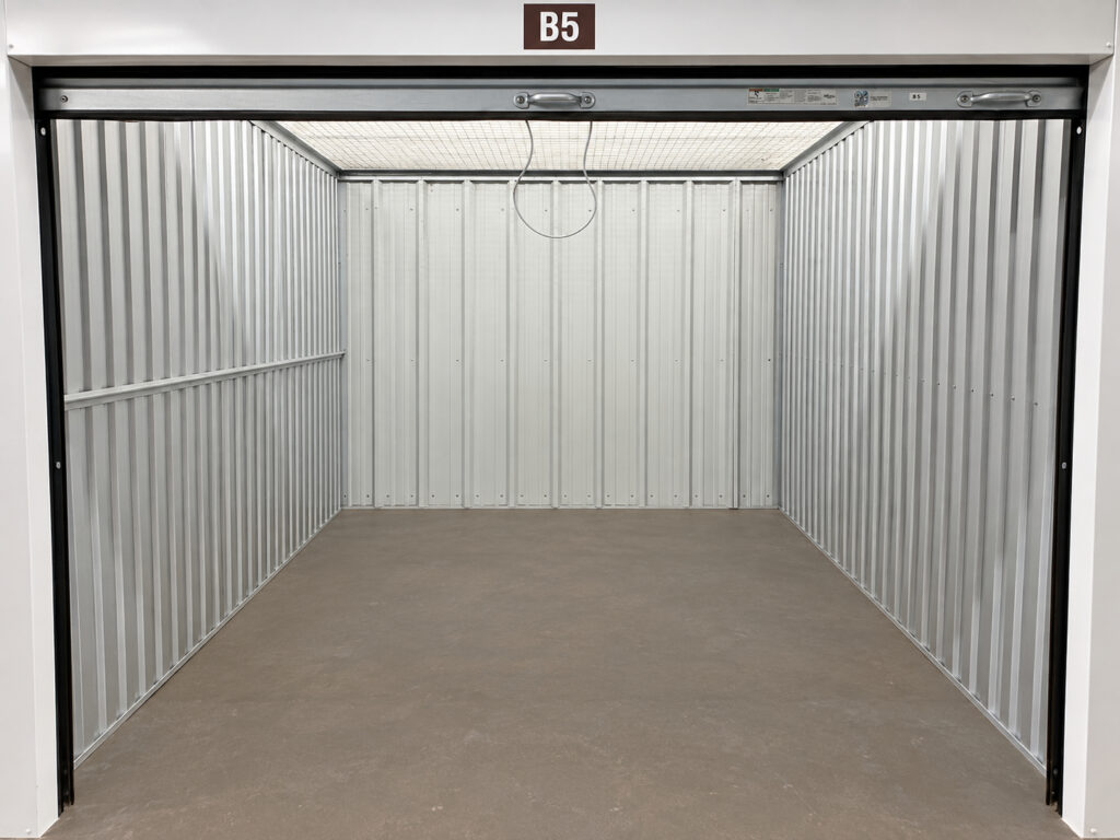Inside a 10x10 storage unit in New Albany MS at MorStor Self Storage